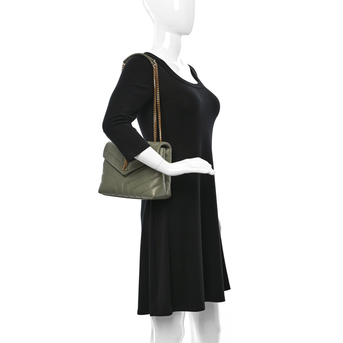 Calfskin Y Quilted Monogram Small Loulou Chain Satchel Light Sage