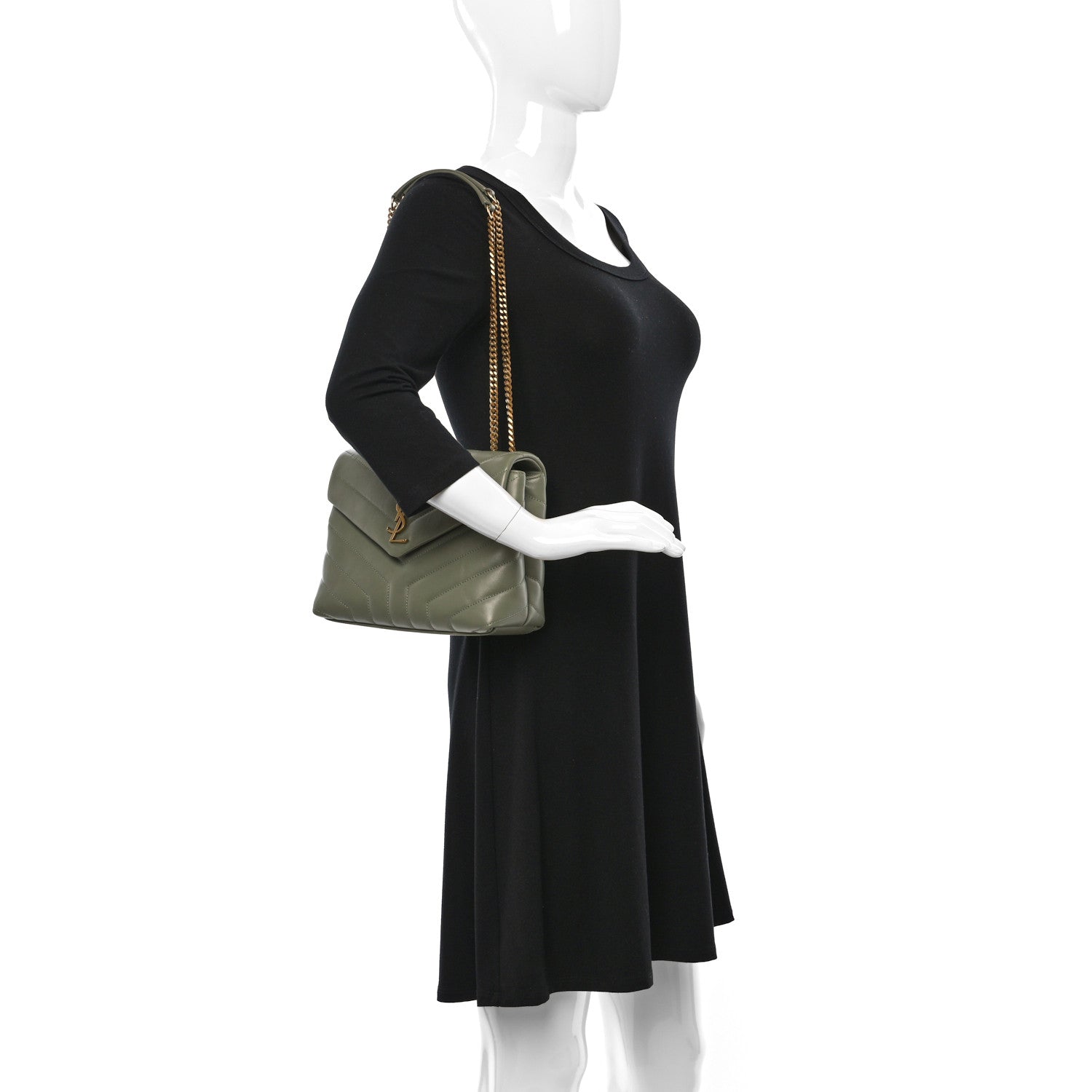 Saint Laurent Calfskin Y Quilted Monogram Small Loulou Chain Satchel Light Sage 2 of 8