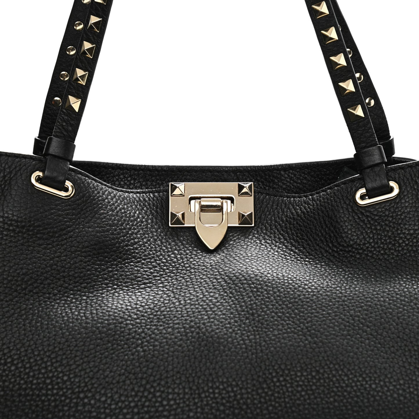 Pebbled Calfskin Medium Rockstud Tote Black