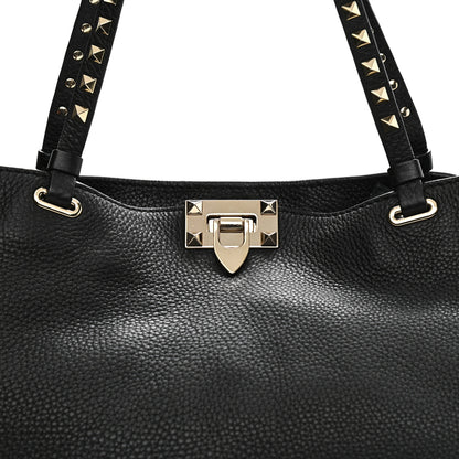 Valentino Garavani Pebbled Calfskin Medium Rockstud Tote Black 8 of 14