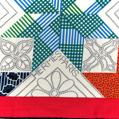 Hermes Cashmere Silk American Quilts Shawl 140 Fuchsia Black Multicolor 4 of 6