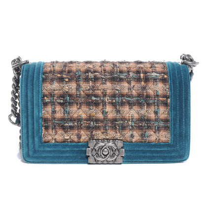 Chanel Velvet Tweed Medium Boy Flap Teal 1 of 7