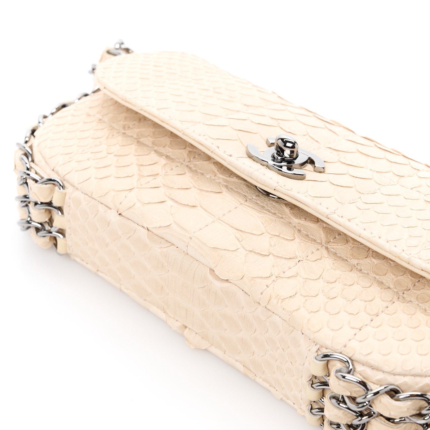 Chanel Snakeskin 3 Chain Flap Beige Clair 13 of 14