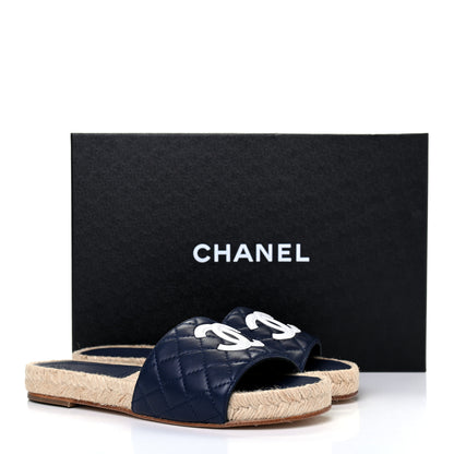 Chanel Lambskin Quilted CC Espadrille Slip On Sandals 35 Navy 11 of 11