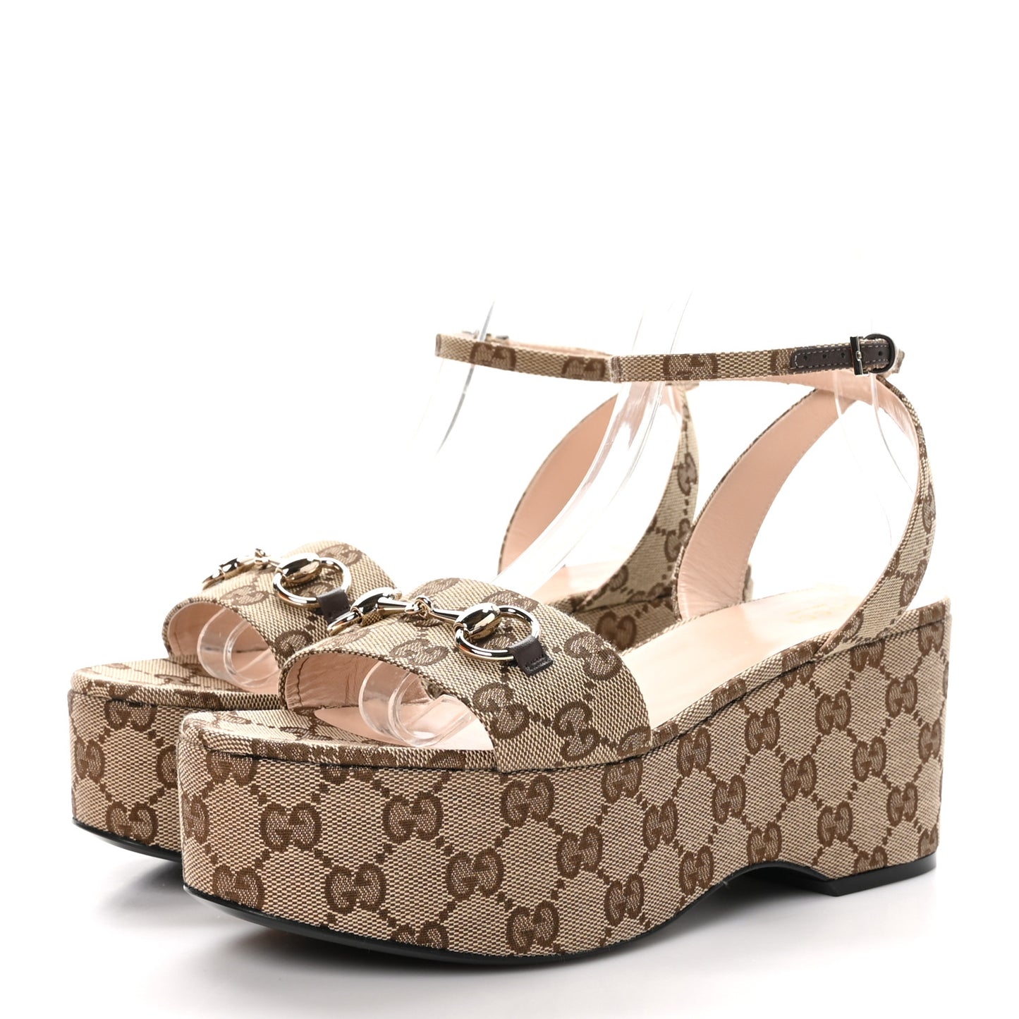 Monogram Nappa Chalotte Horsebit Ankle Strap 75mm Flatform Sandals 39 Beige Ebony