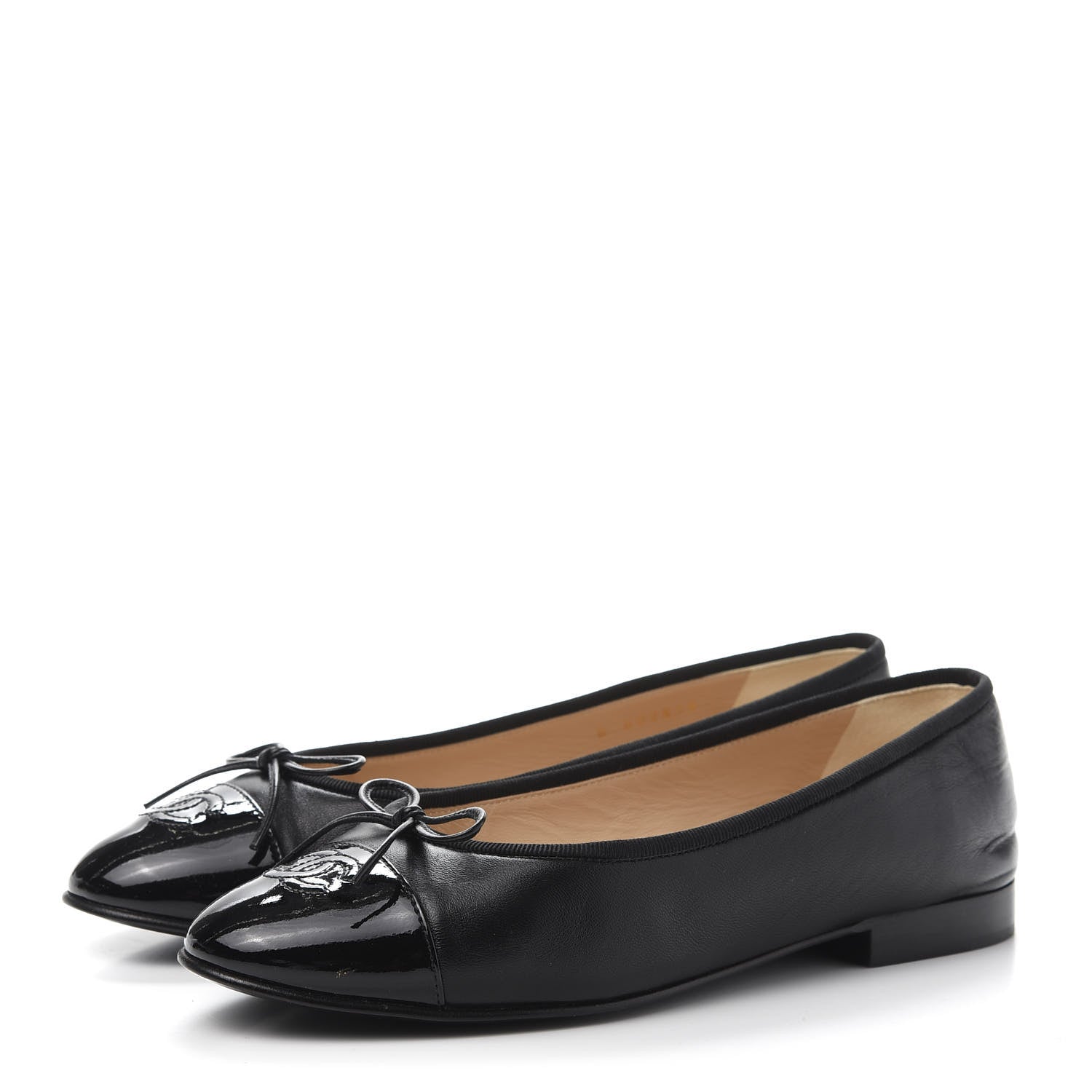 Chanel Lambskin Patent Cap Toe Ballerina Flats 37.5 Black 3 of 9