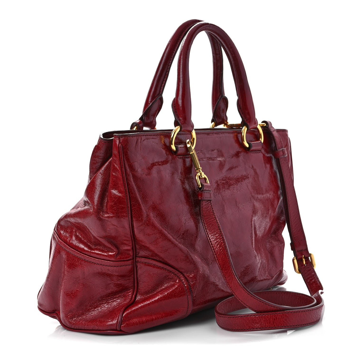 Prada Vitello Shine Shopping Satchel Rosso 2 of 12