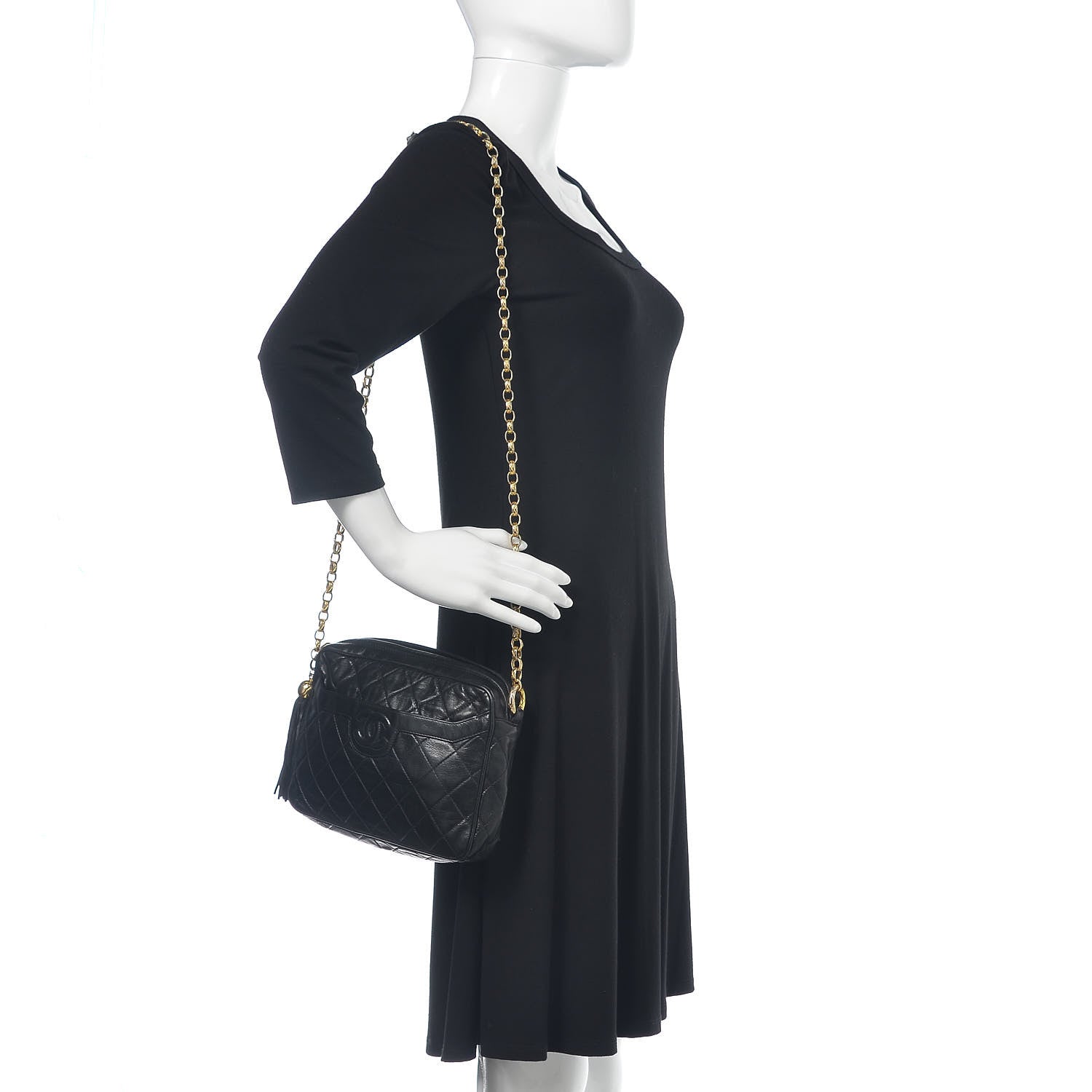 Chanel Lambskin Quilted CC Tassel Camera Case Black 2 of 11