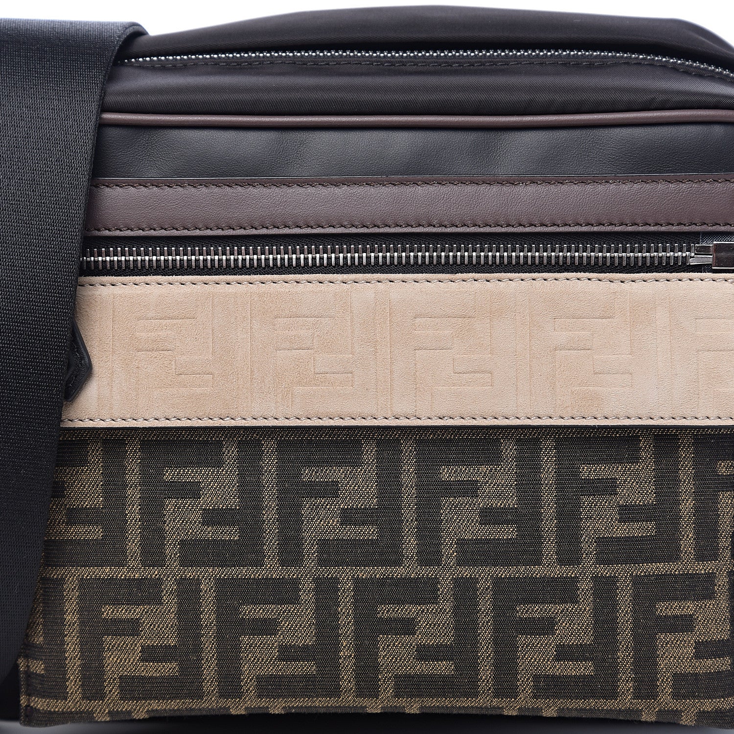 Fendi Nylon Fabric Jacquard Chamois FF 1974 East West Messenger Black Nuvola 7 of 9