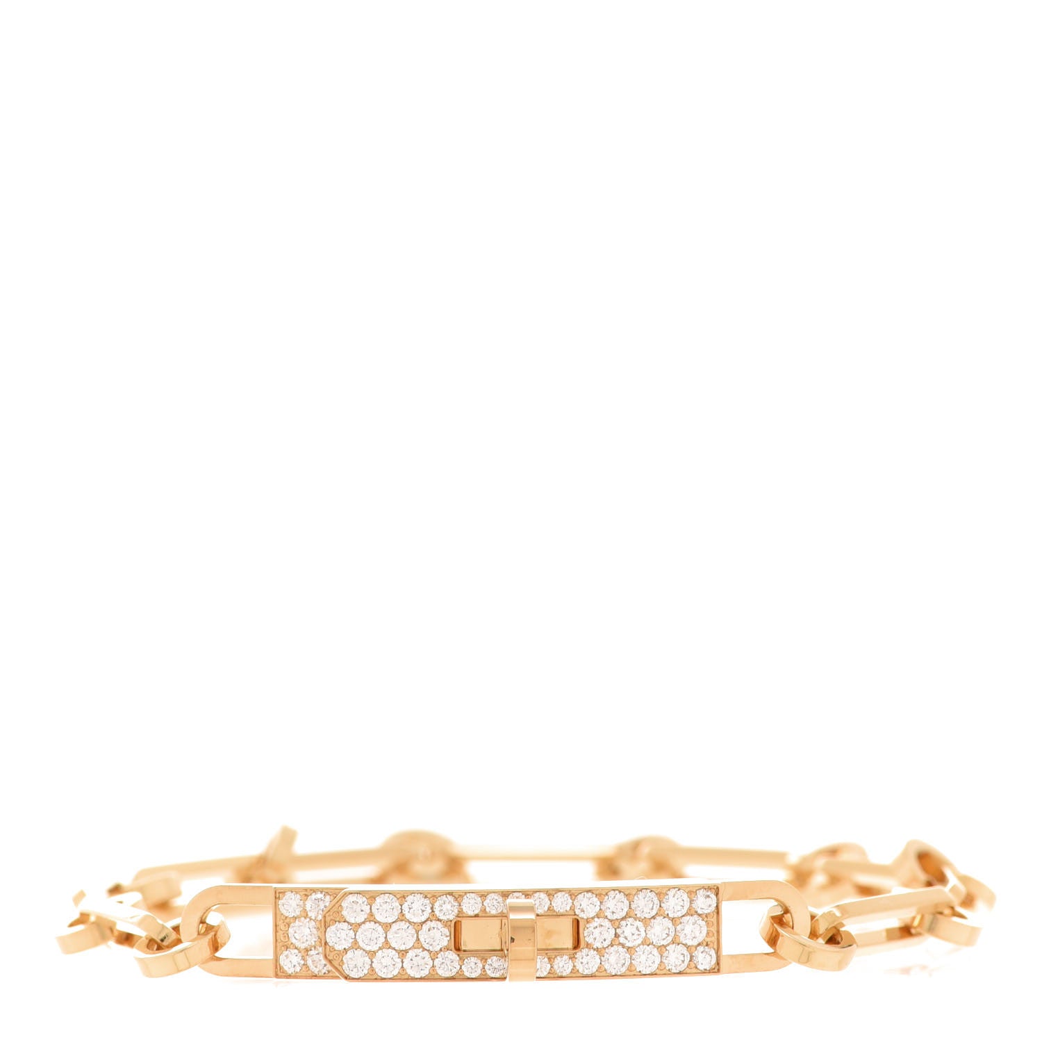Hermes 18K Yellow Gold Diamond Pave PM Kelly Chaine Bracelet ST 1 of 5