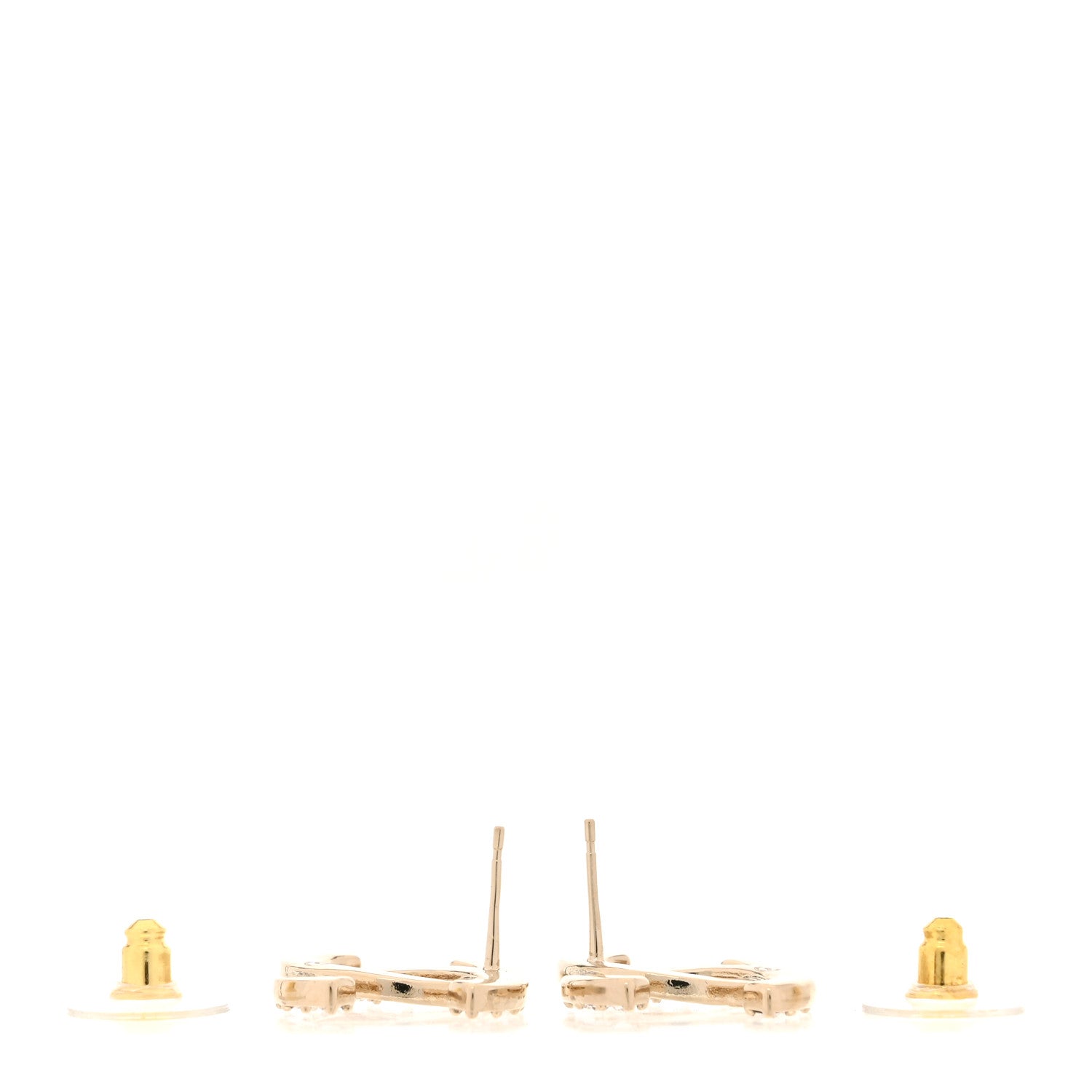 Chanel Textured Metal Crystal CC Earrings Gold 3 of 6