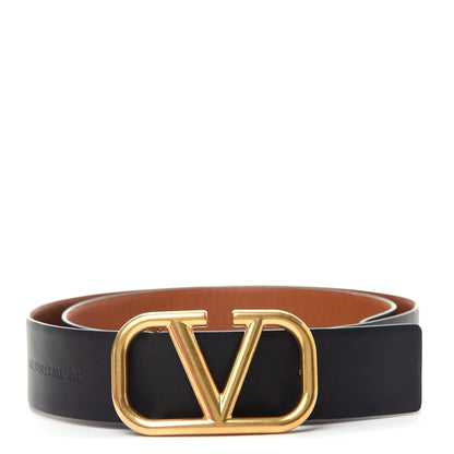 Valentino Garavani Glossy Calfskin VLogo Reversible 40mm Belt 90 36 Saddle Brown Black 1 of 7