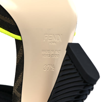 Fendi Fabric Jacquard Lycra FF FFreedom 105 Peep Toe Sandals 37.5 Tobacco Moro Giallo Black 6 of 7