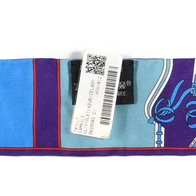 Hermes Silk Camails Twilly Scarf Violet Azure Celado 3 of 3