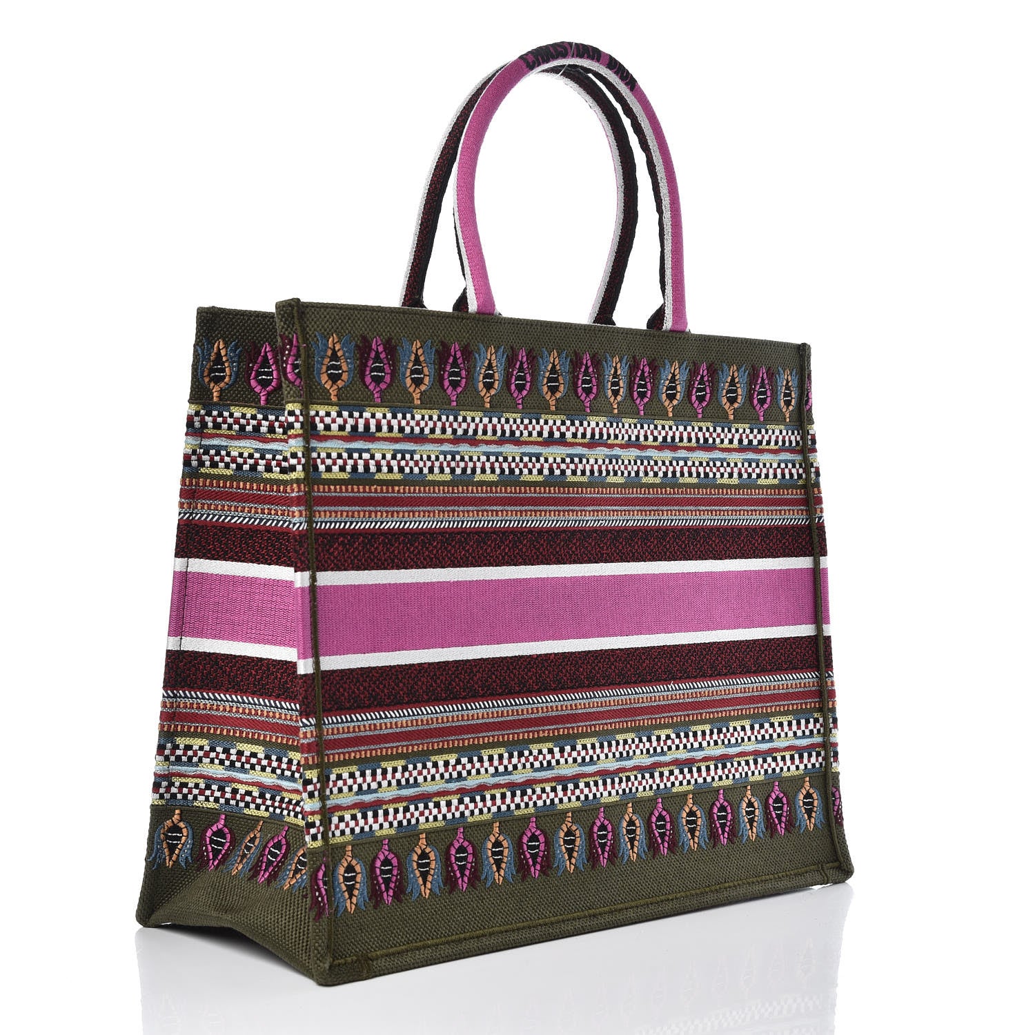 Christian Dior Canvas Embroidered Book Tote Olive Multicolor 3 of 12