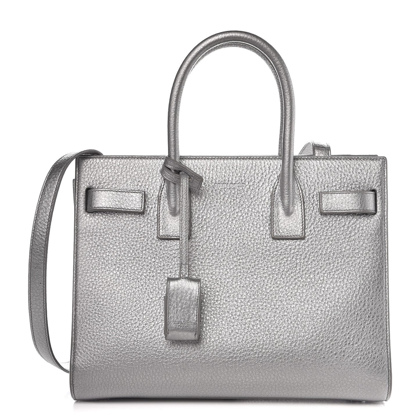 Metallic Grained Calfskin Baby Sac De Jour Silver