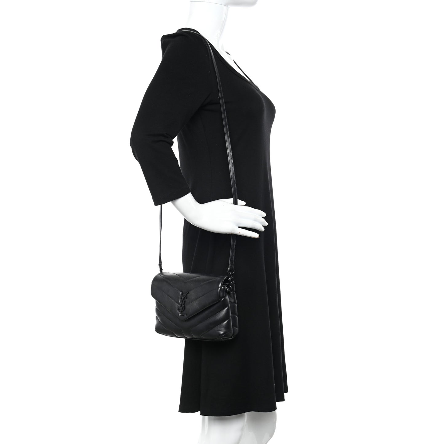 Calfskin Y Quilted Monogram Monochrome Toy Loulou Crossbody Bag Black