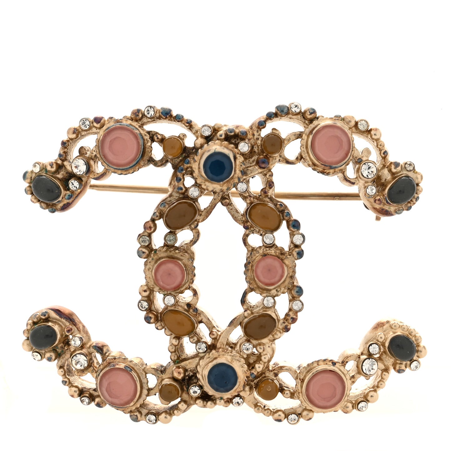 Resin CC Brooch Golden Pink Blue