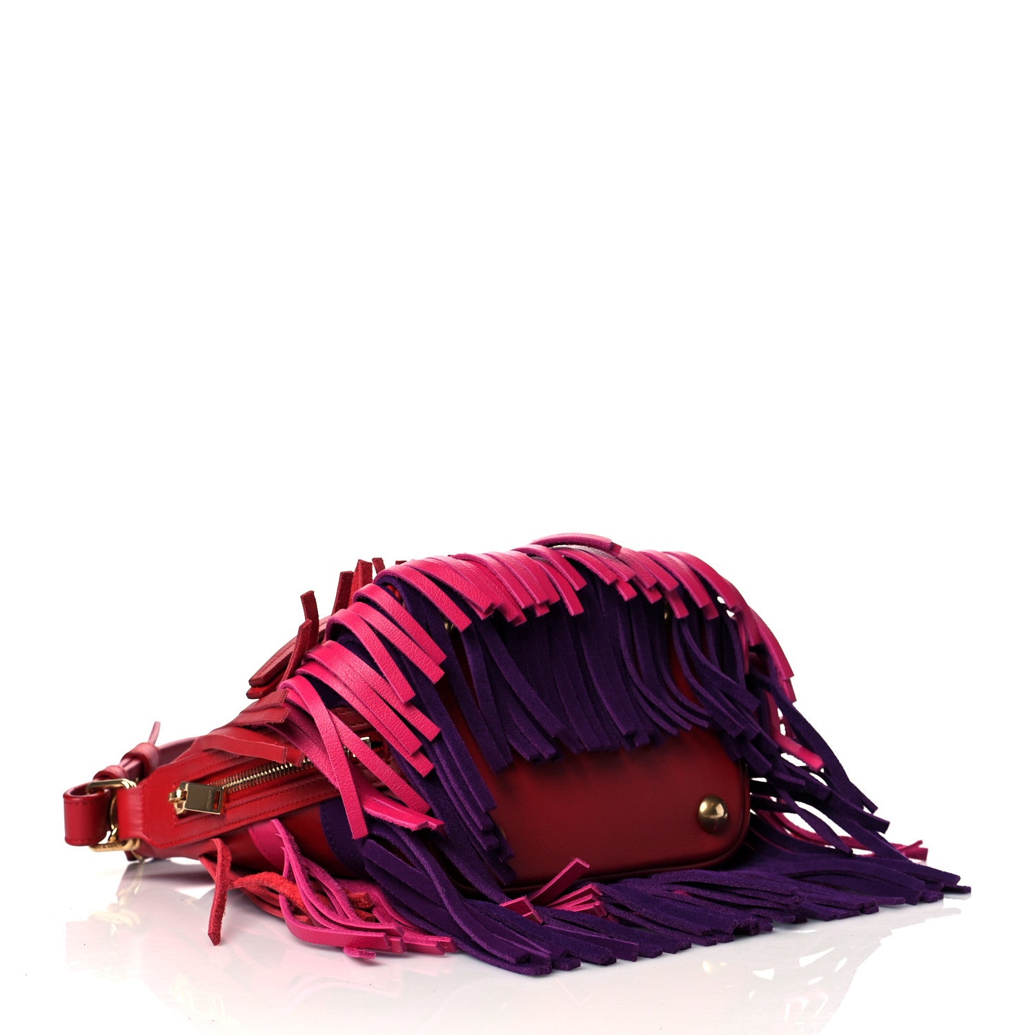Saint Laurent Calfskin Tri-Color Small Emmanuelle Fringe Bucket Bag Red Bubblegum Purple 5 of 11