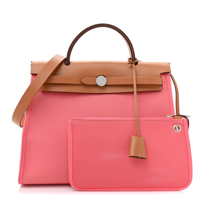 Hermes Vache Hunter Toile Herbag Zip 31 PM Rose Azalee Natural 4 of 17