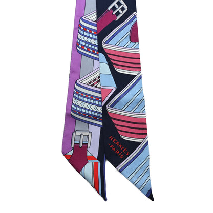 Hermes Silk Sangles En Zigzag Twilly Prune Bleu Rouge 2 of 3