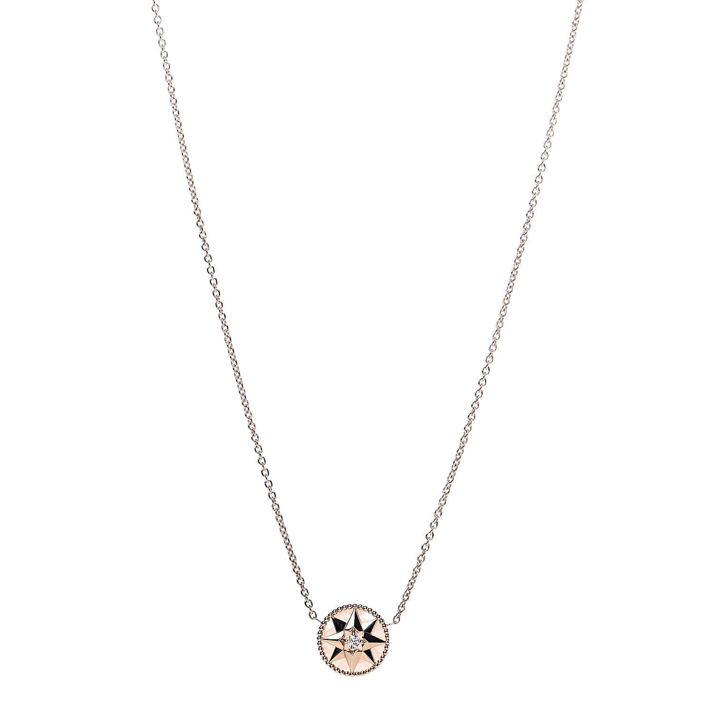 18K Yellow Gold Diamond Mother of Pearl Rose Des Vents Necklace