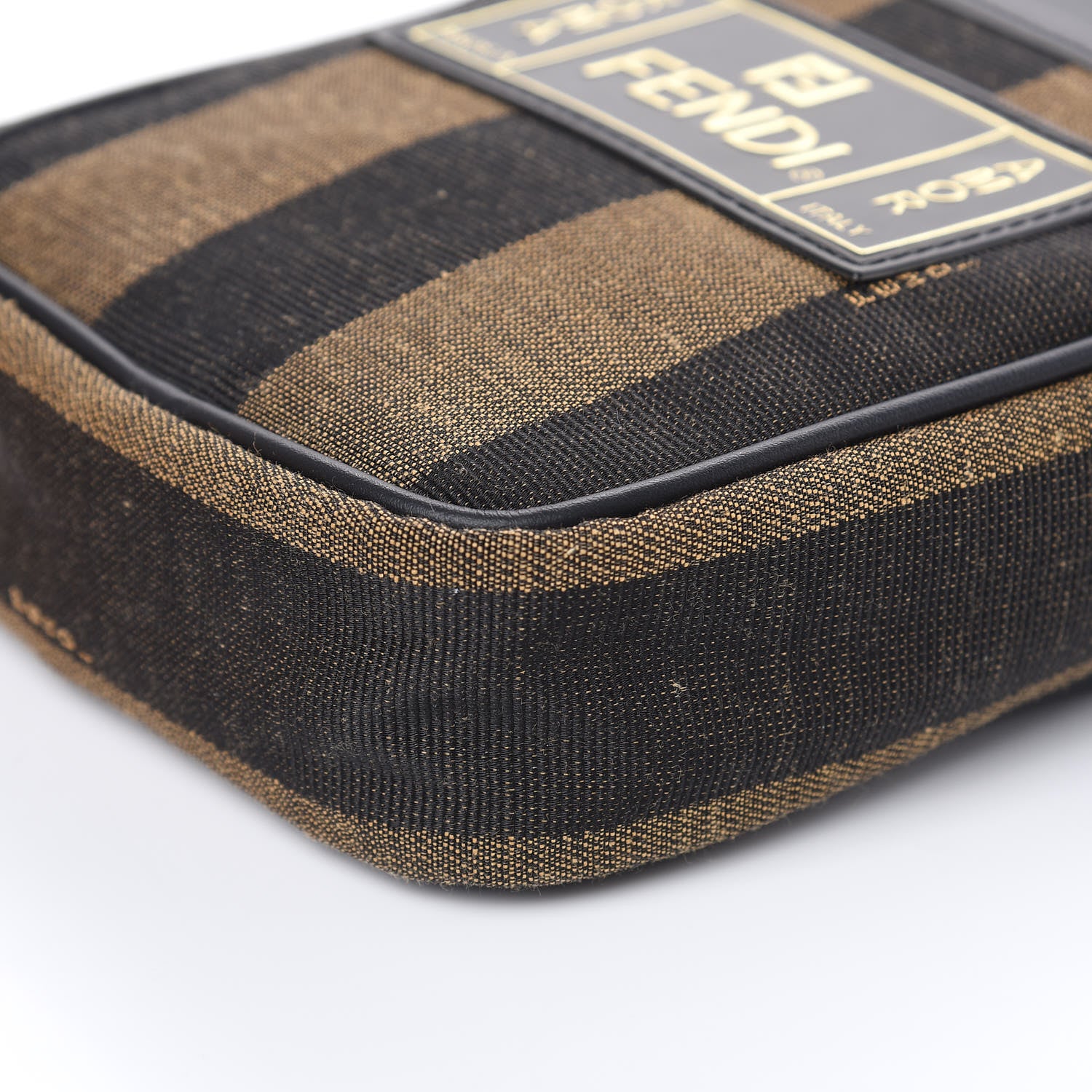 Fendi Jacquard Vitello Century Pequin Logo Plate Small Crossbody Messenger Tobacco Moro Black 8 of 9