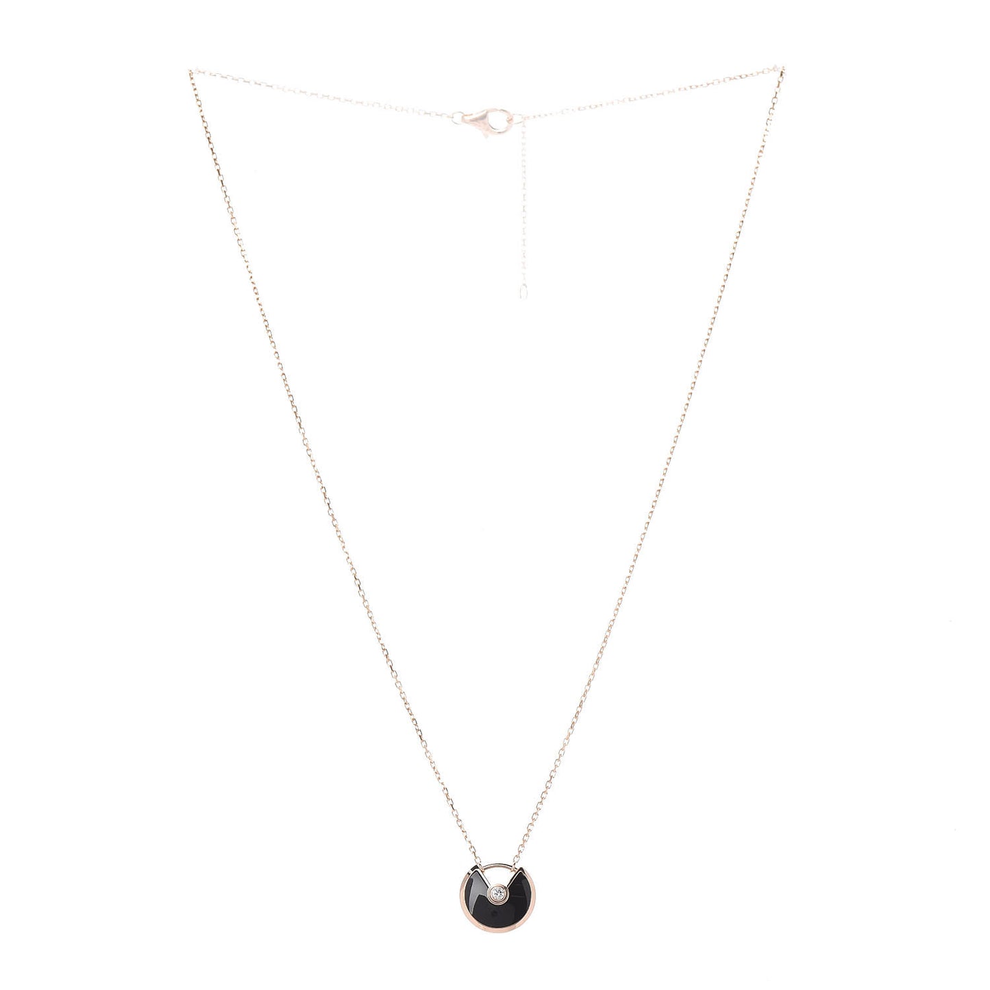 18K Pink Gold Diamond Black Onyx XS Amulette de Cartier Pendant Necklace