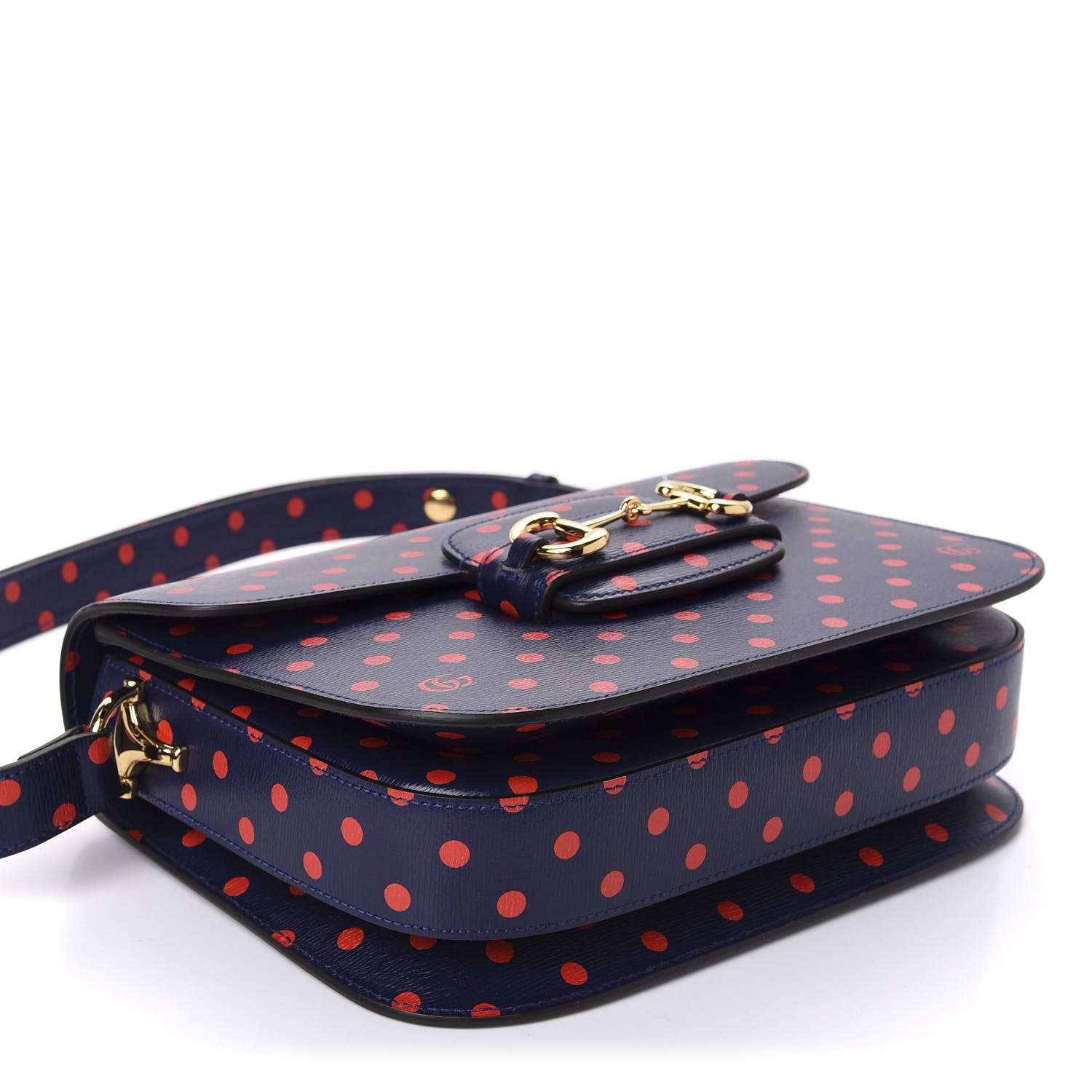 Gucci Shangai Calfskin Polka Dot Horsebit 1955 Shoulder Bag Blue Orange 4 of 10