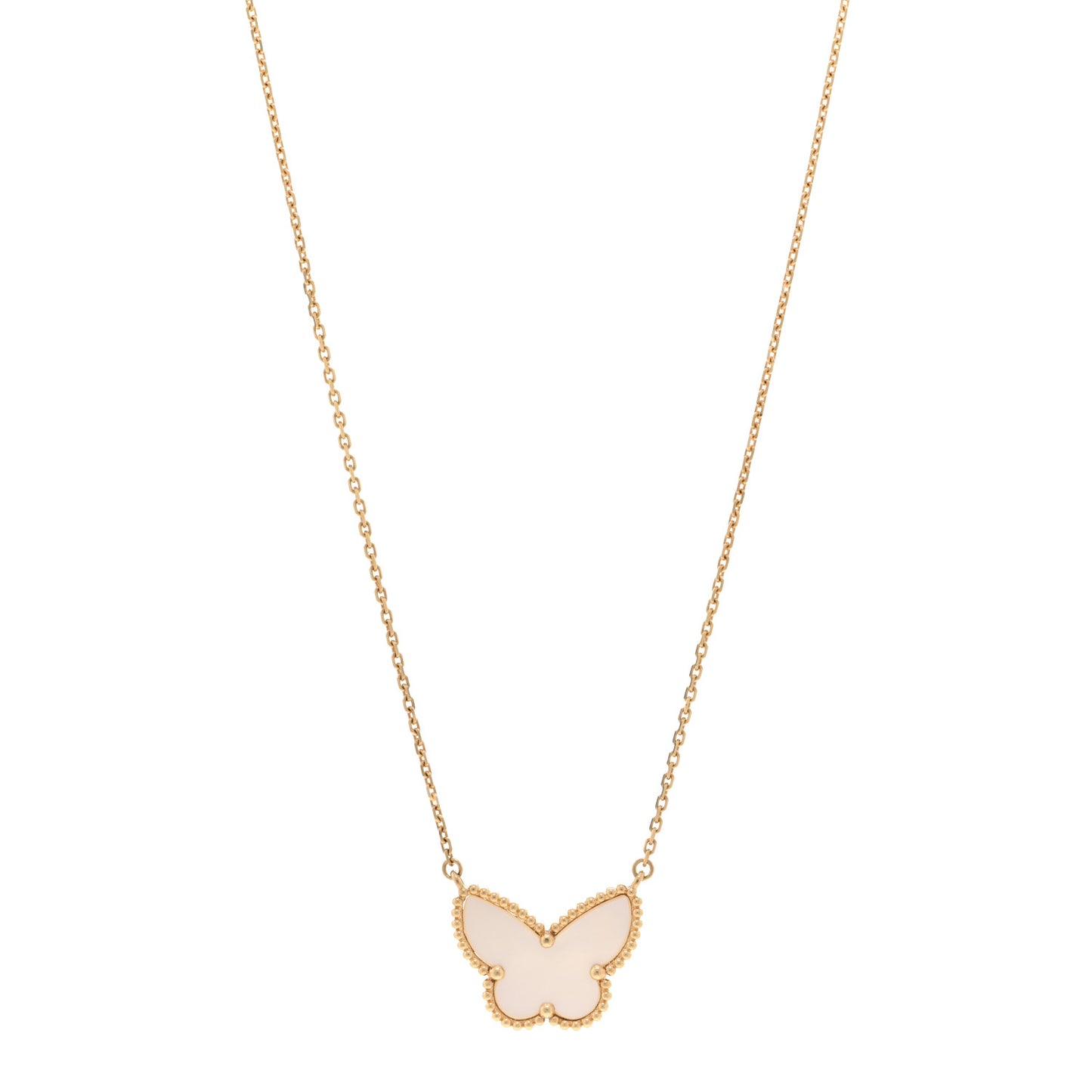 18K Yellow Gold Mother of Pearl Lucky Alhambra Butterfly Pendant Necklace