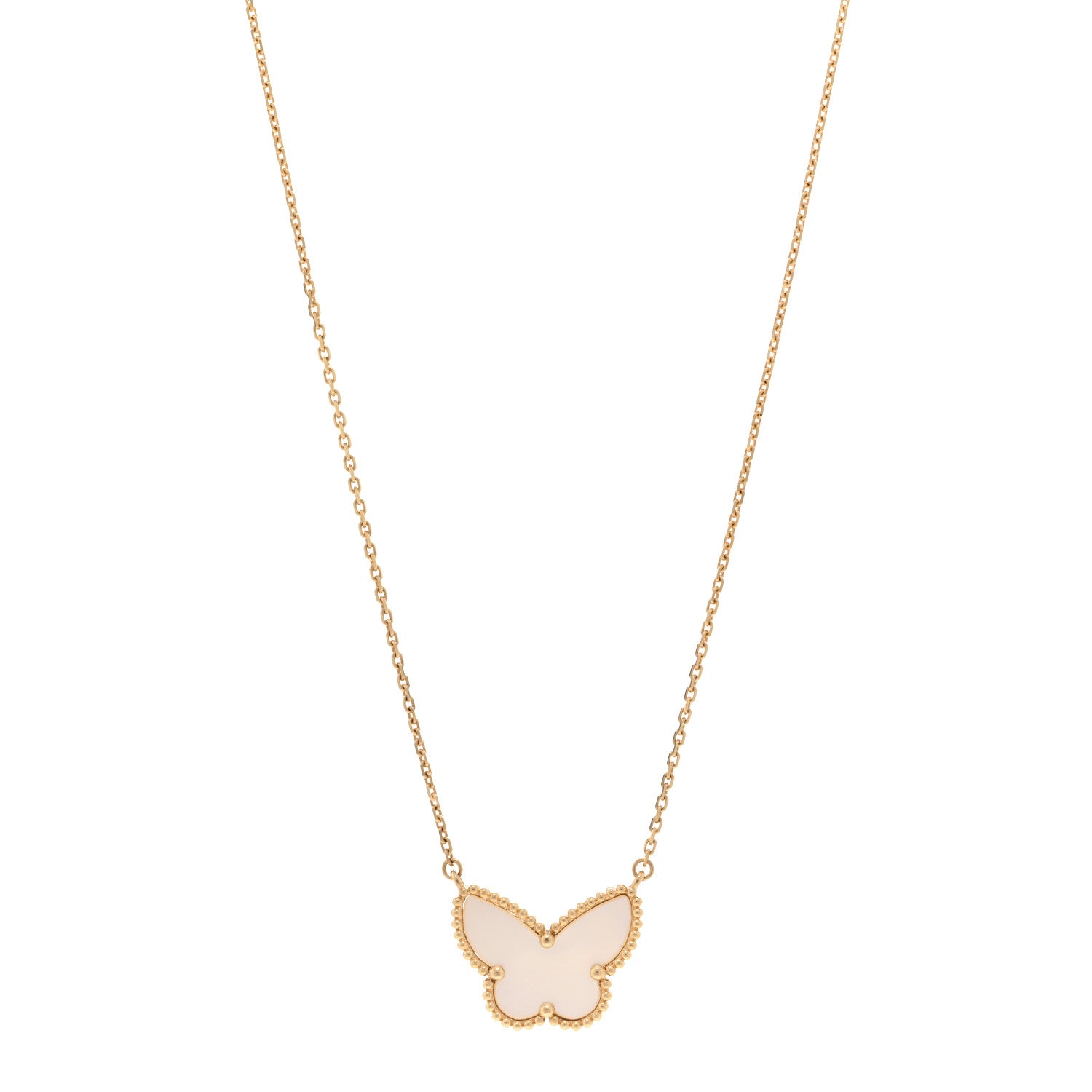 Van Cleef & Arpels 18K Yellow Gold Mother of Pearl Lucky Alhambra Butterfly Pendant Necklace 1 of 6
