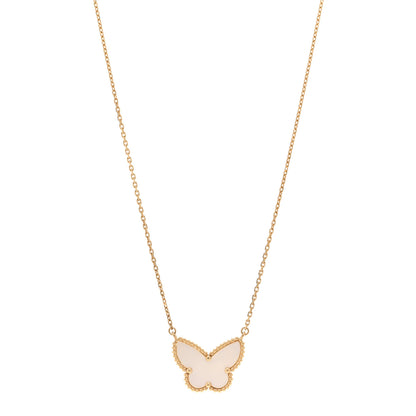Van Cleef & Arpels 18K Yellow Gold Mother of Pearl Lucky Alhambra Butterfly Pendant Necklace 1 of 6