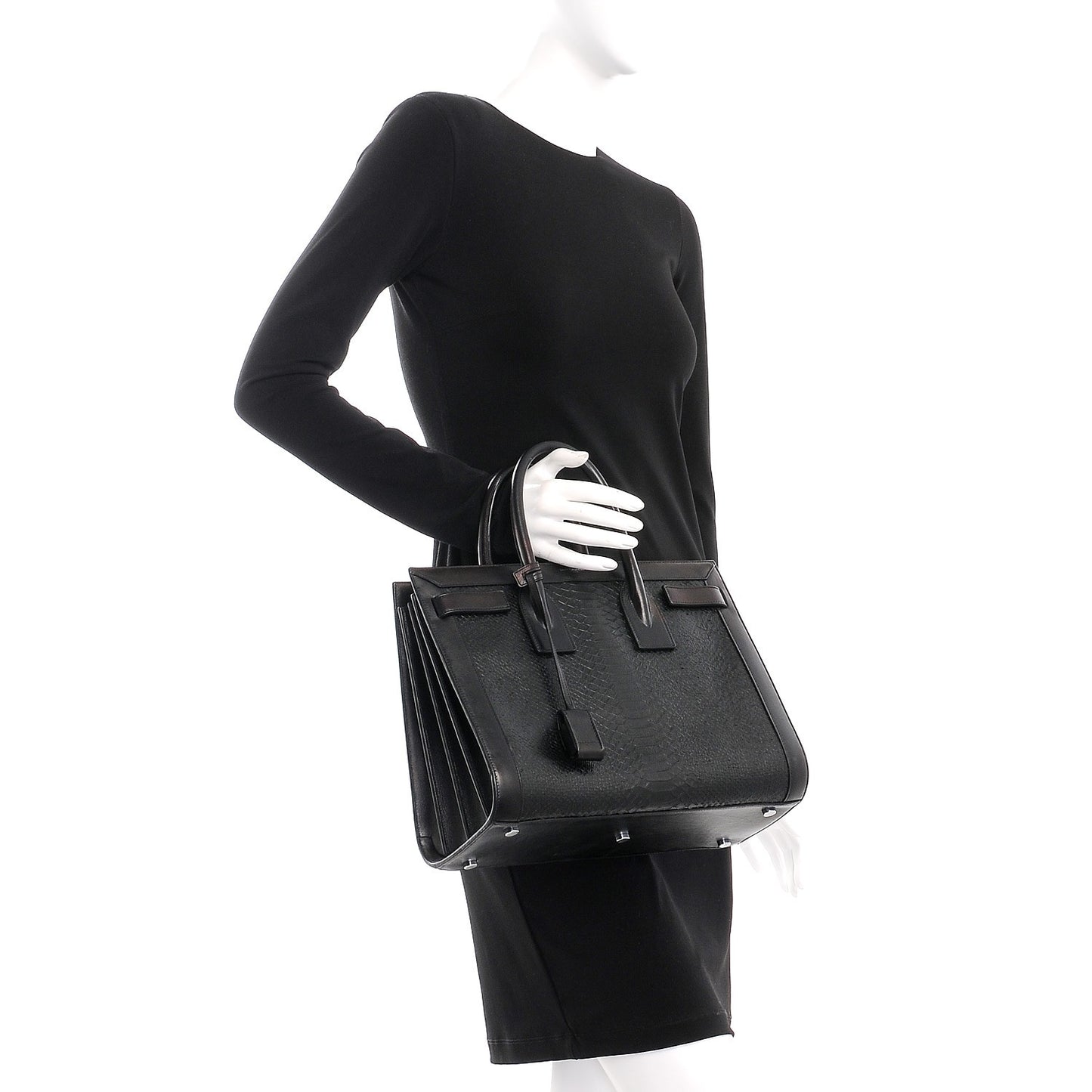 Python Calfskin Embossed Small Sac de Jour Black