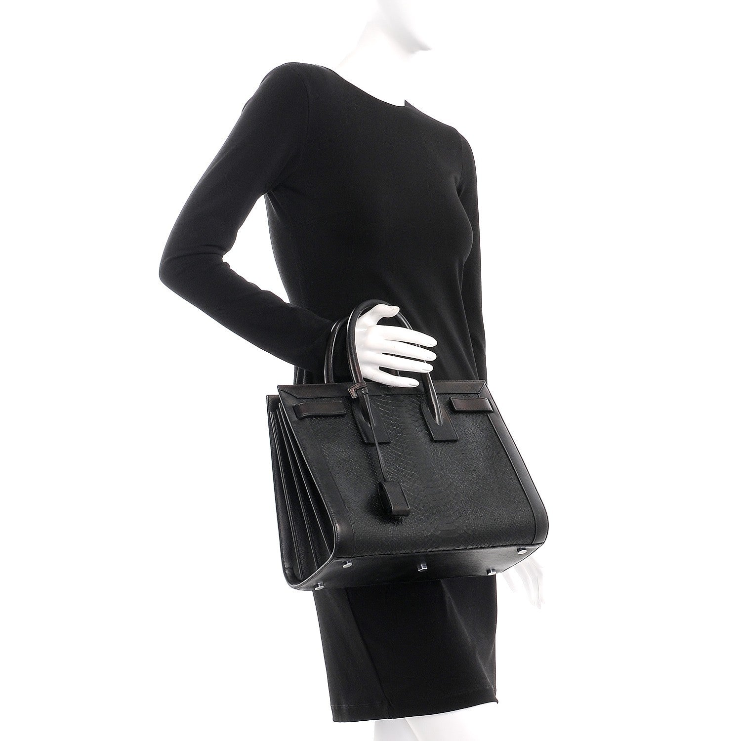 Saint Laurent Python Calfskin Embossed Small Sac de Jour Black 3 of 12