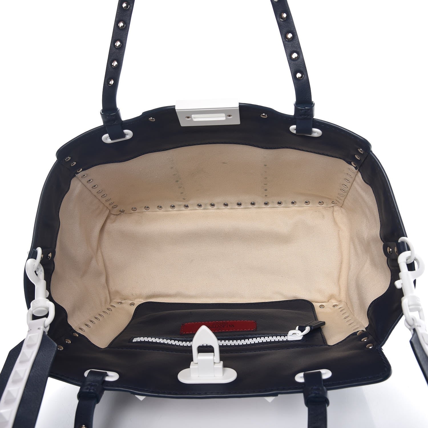 Valentino Garavani Vitello Colorblock Small Free Rockstud Tote Marine Optic White 6 of 8
