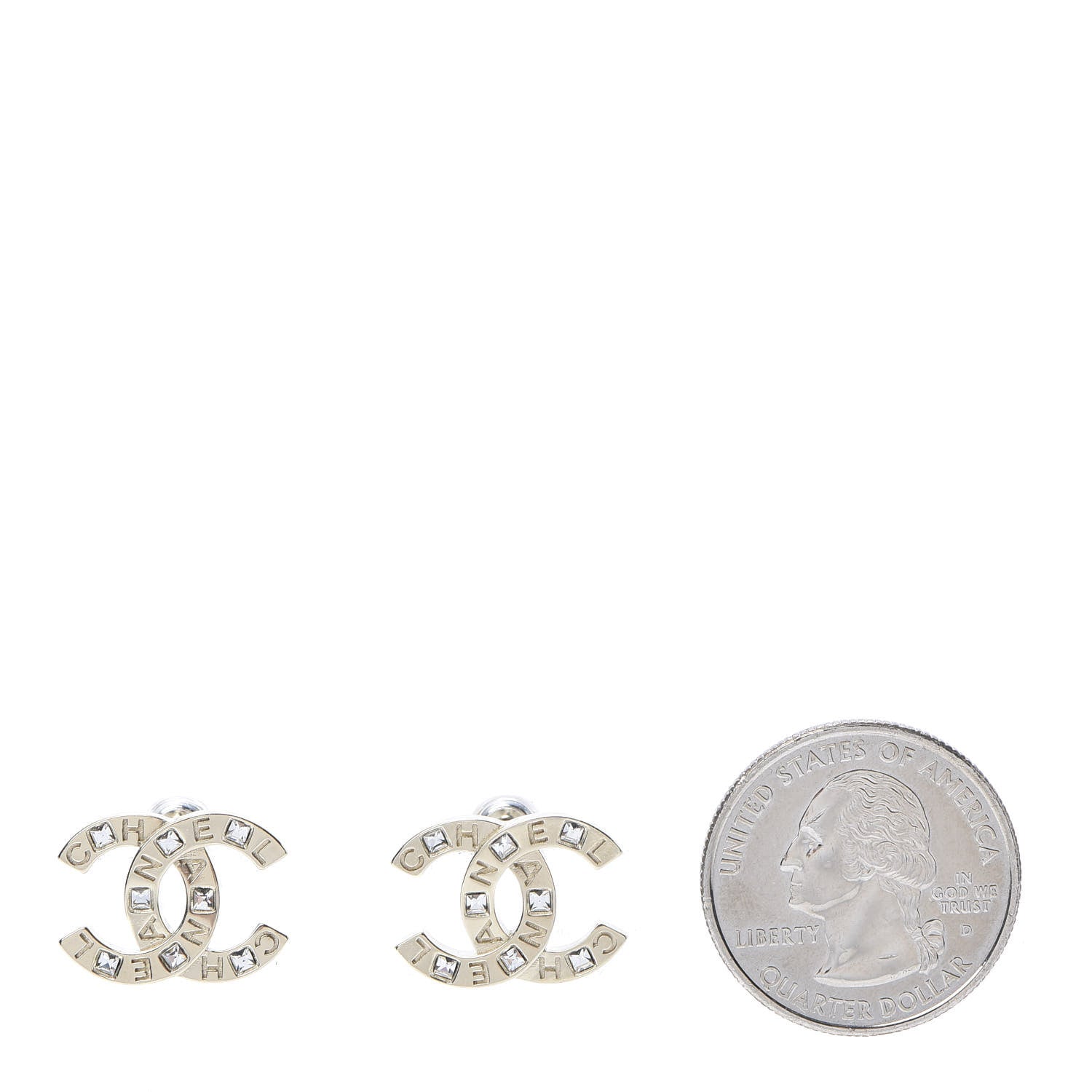Chanel Crystal Metal CC Paris Button Stud Earrings Gold 2 of 5