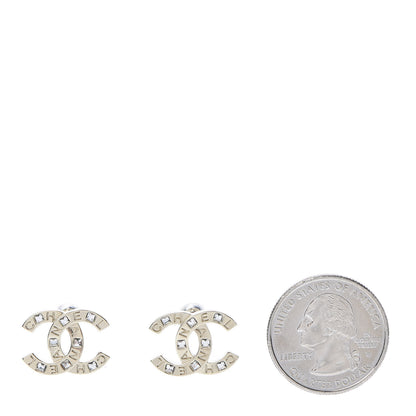 Chanel Crystal Metal CC Paris Button Stud Earrings Gold 2 of 5