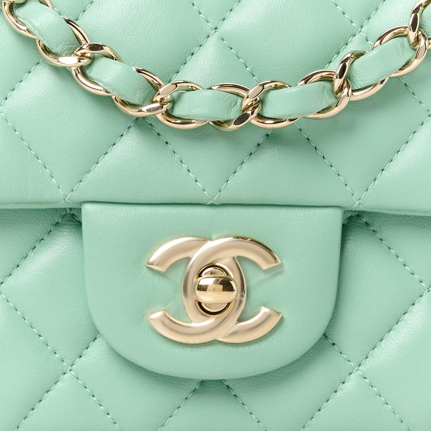 Lambskin Quilted Mini Rectangular Flap Light Green