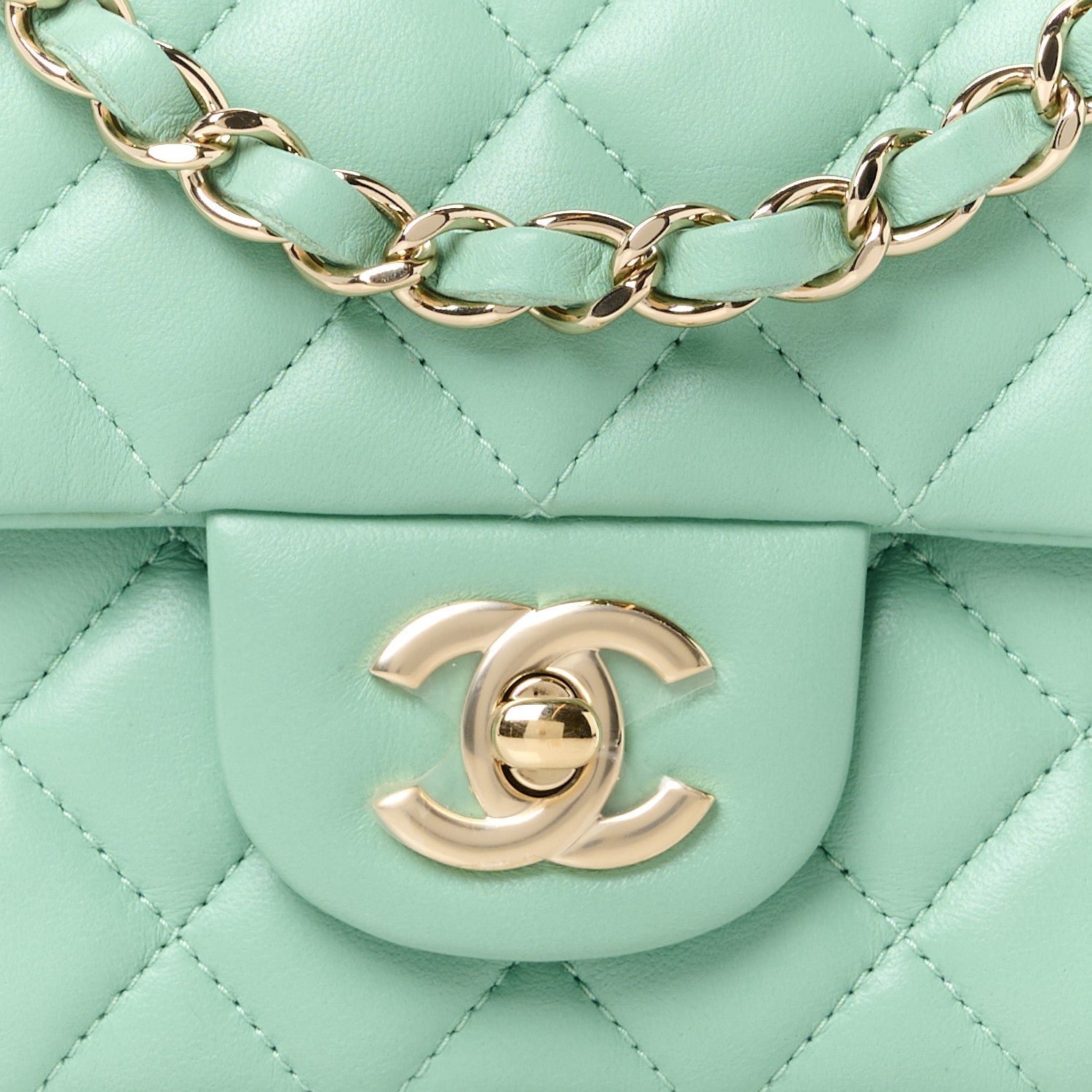 Chanel Lambskin Quilted Mini Rectangular Flap Light Green 9 of 11