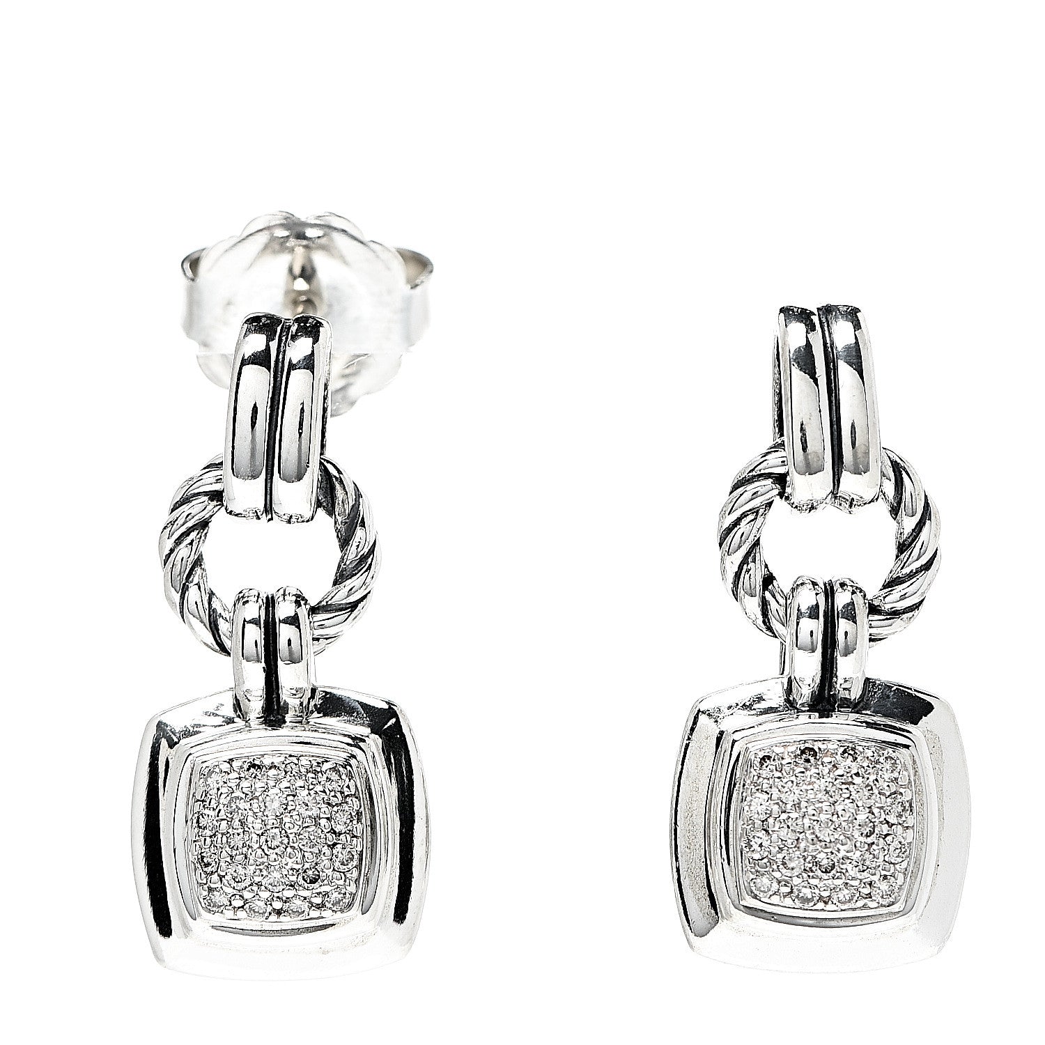 David Yurman Sterling Silver Diamond Petite Albion Drop Earrings 1 of 4