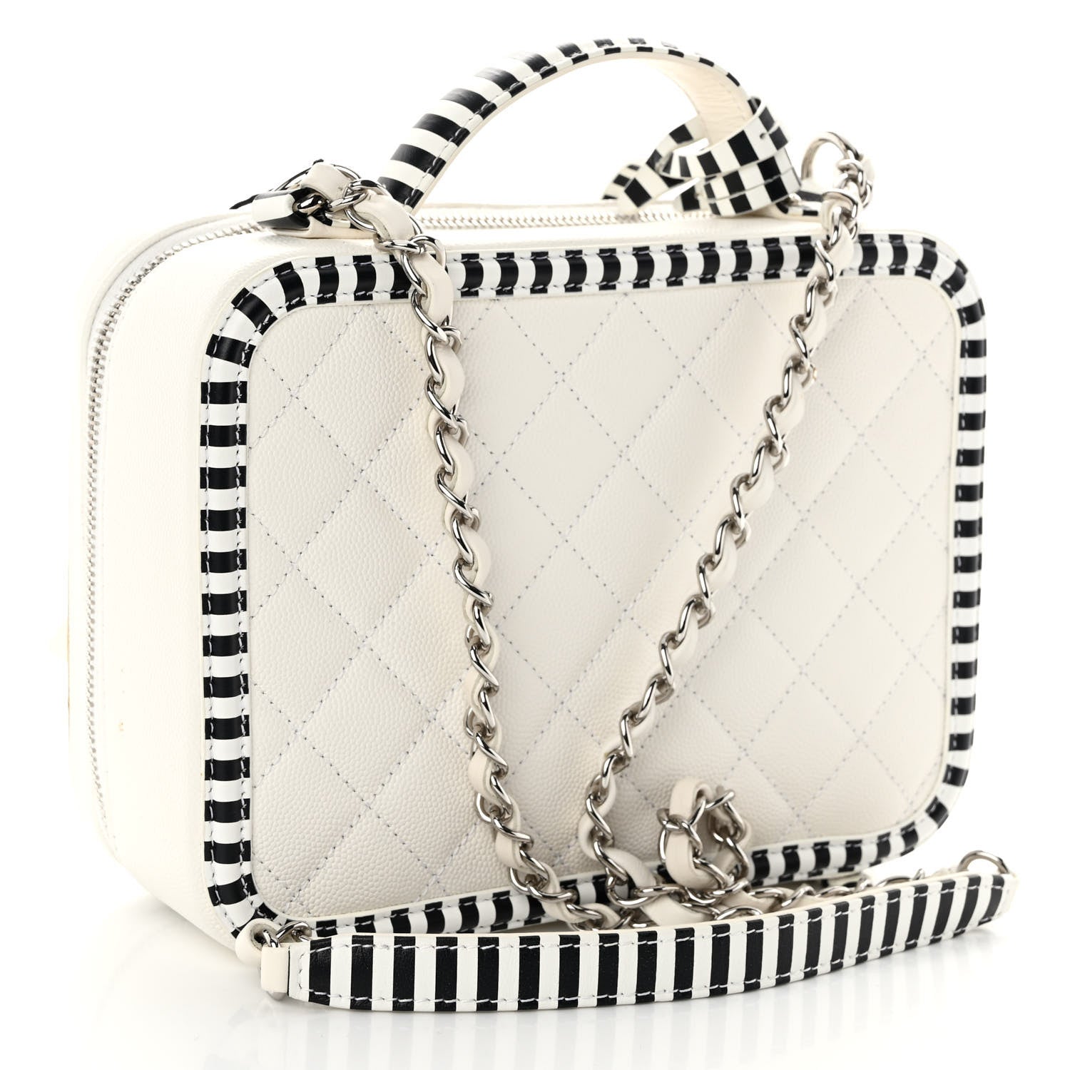 Chanel Caviar Quilted Striped Medium CC Filigree Vanity Case White Black 3 of 10