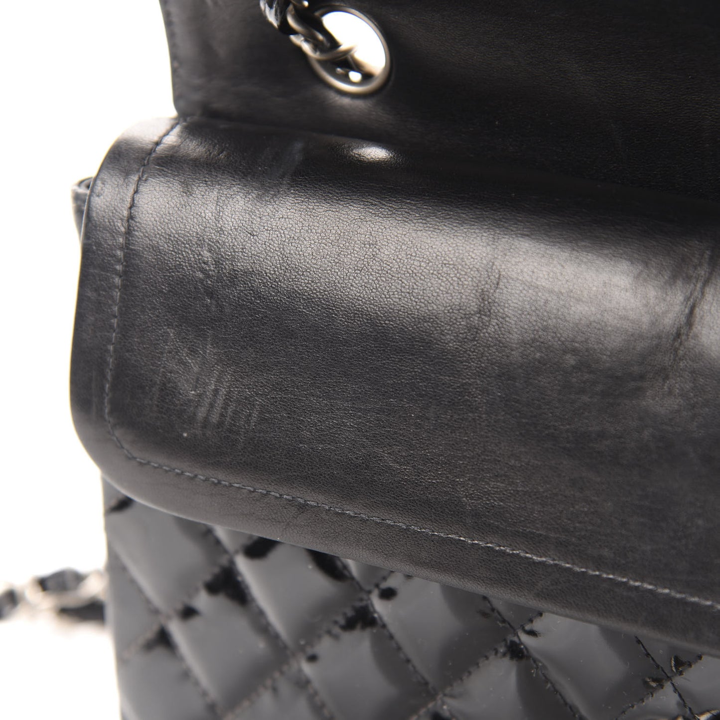 Patent Quilted Medium Double Flap Black