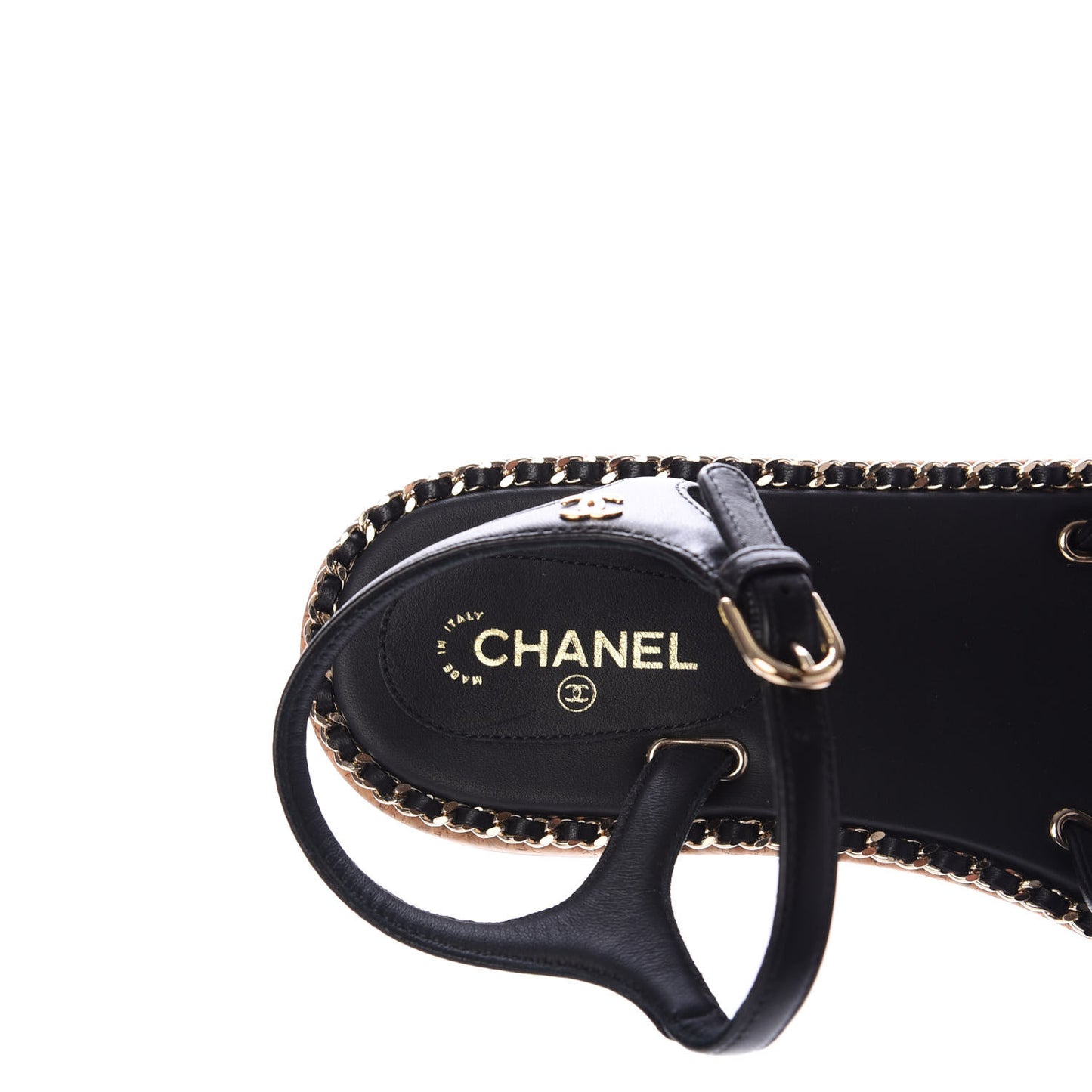 Lambskin Chain Cork Sandals 39 Black