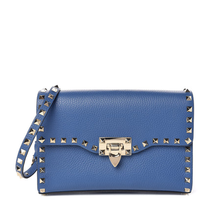 Valentino Garavani Pebbled Calfskin Medium Rockstud Flip Lock Crossbody Bag Baltique 1 of 8