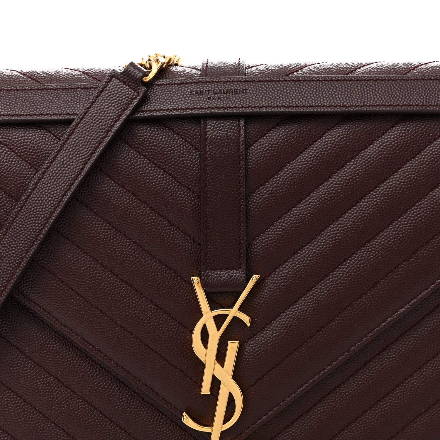 Saint Laurent Grain De Poudre Matelasse Chevron Large Monogram Satchel Rouge Legion 8 of 13