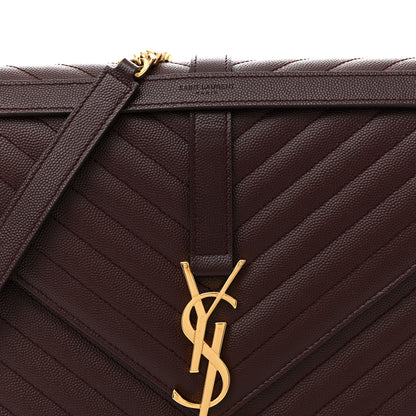 Saint Laurent Grain De Poudre Matelasse Chevron Large Monogram Satchel Rouge Legion 8 of 13