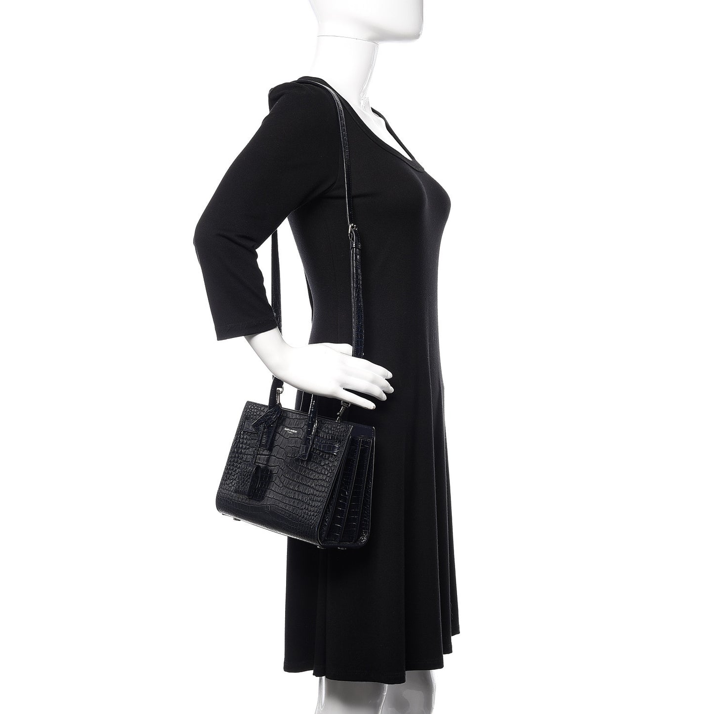 Calfskin Crocodile Embossed Nano Sac De Jour Navy