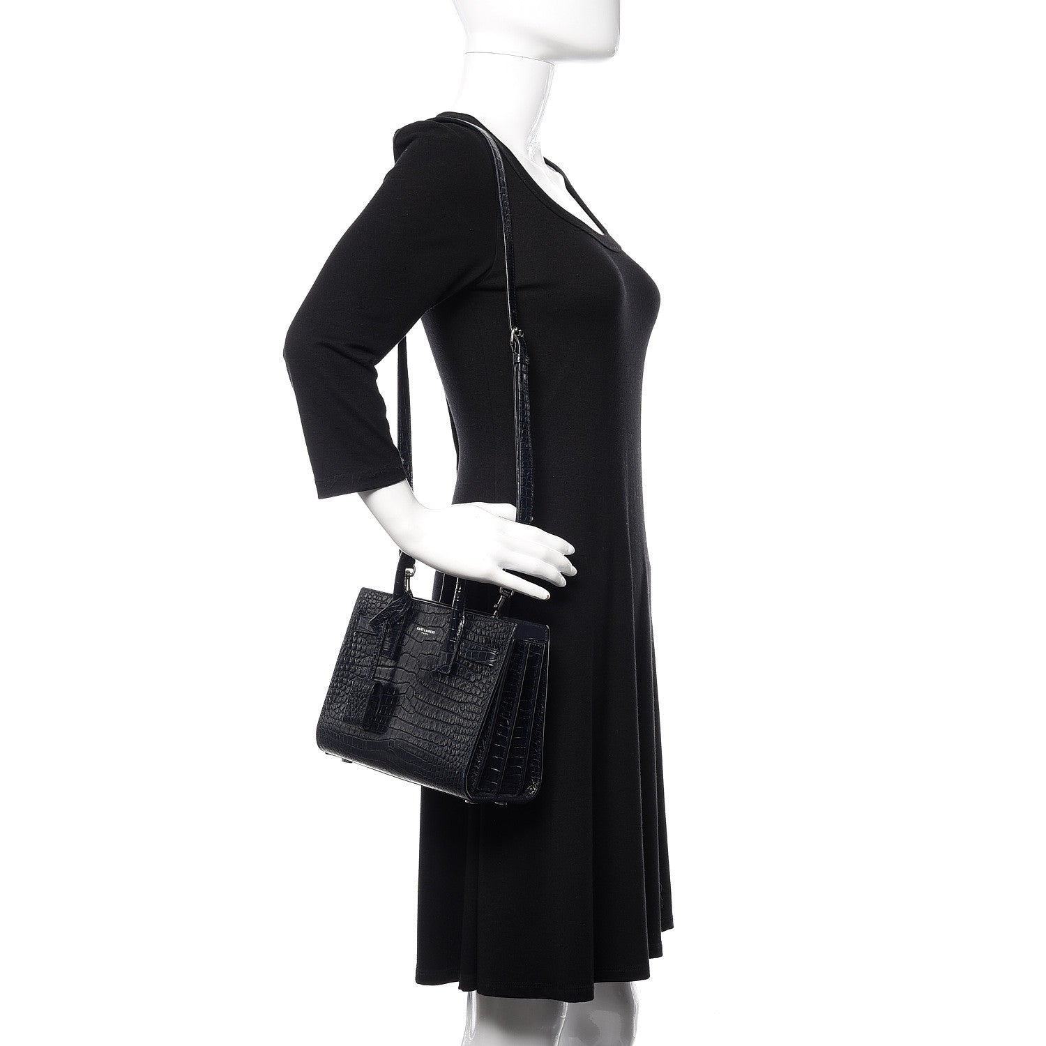 Saint Laurent Calfskin Crocodile Embossed Nano Sac De Jour Navy 2 of 11