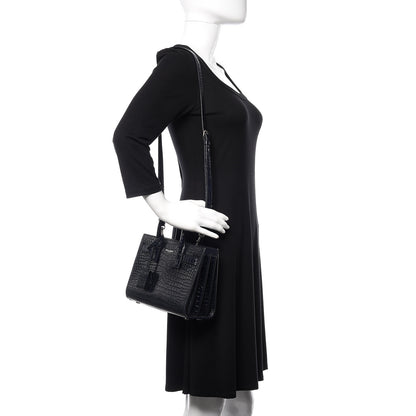 Saint Laurent Calfskin Crocodile Embossed Nano Sac De Jour Navy 2 of 11
