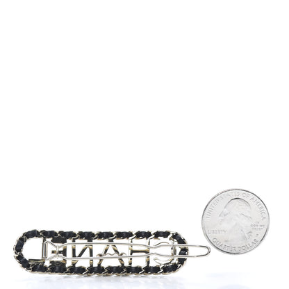 Chanel Metal Lambskin Vintage Allure Logo Hair Clip Black Gold 2 of 4
